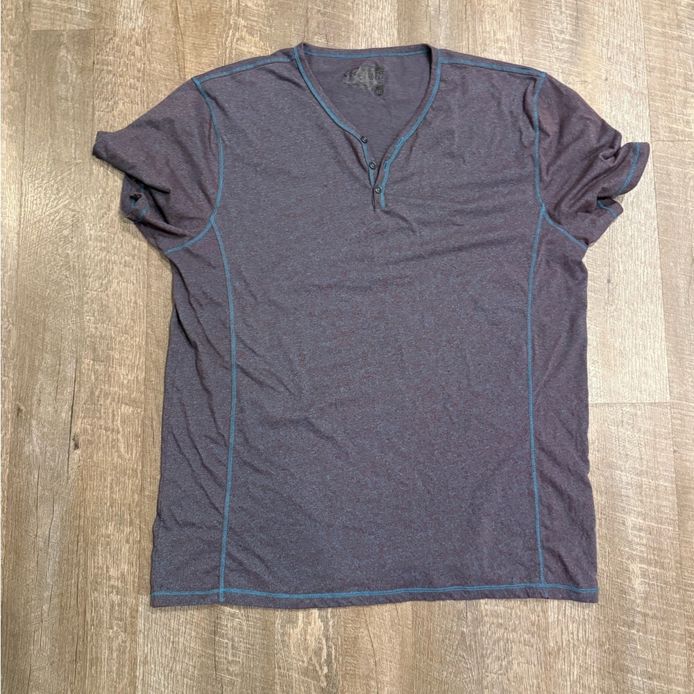 Retrofit Dark Gray Henley with Blue Stitching
